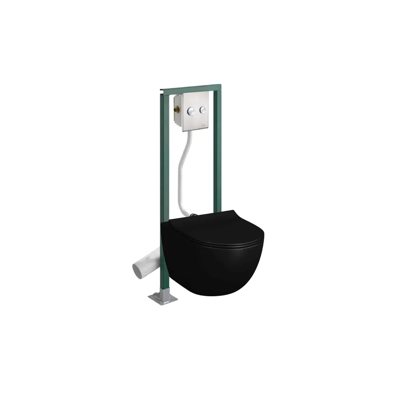 Pack WC suspendu sans bride VitrA Sento noir mat + Abattant frein de chute + Bâti-support autoportant PRESTO + Plaque chromée