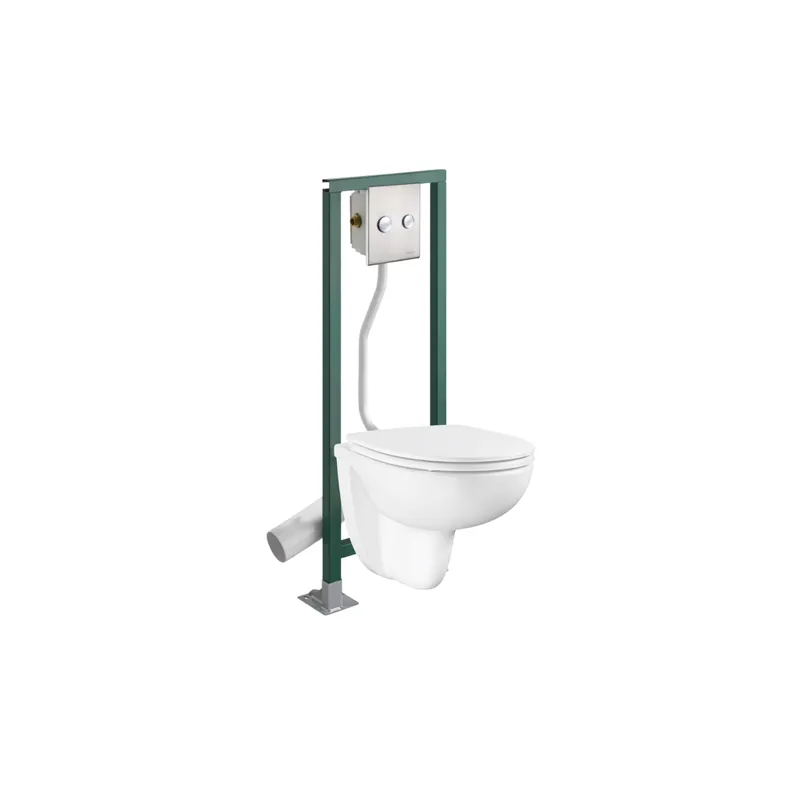 Pack WC suspendu sans bride GROHE Bau Ceramic + Abattant frein de chute + Bâti-support autoportant PRESTO + Plaque chromée