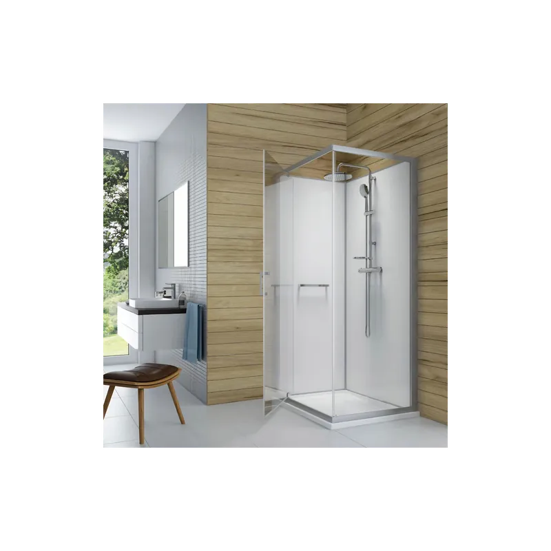 Cabine de douche 90 x 90 cm LEDA Karaminéral porte battante avec receveur de douche antidérapant