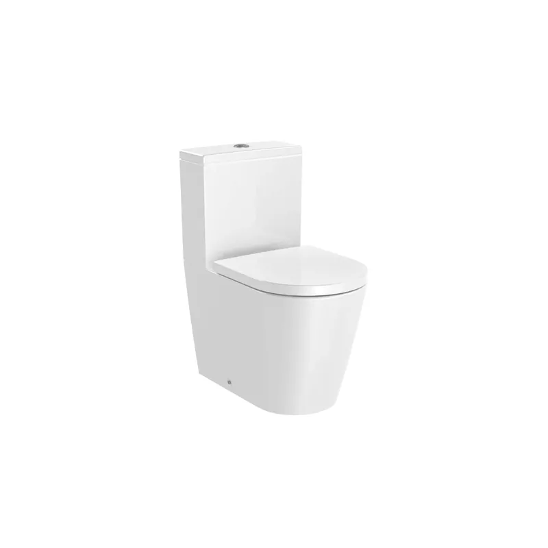 WC à poser compact sans bride sortie réversible ROCA Inspira Round avec abattant frein de chute