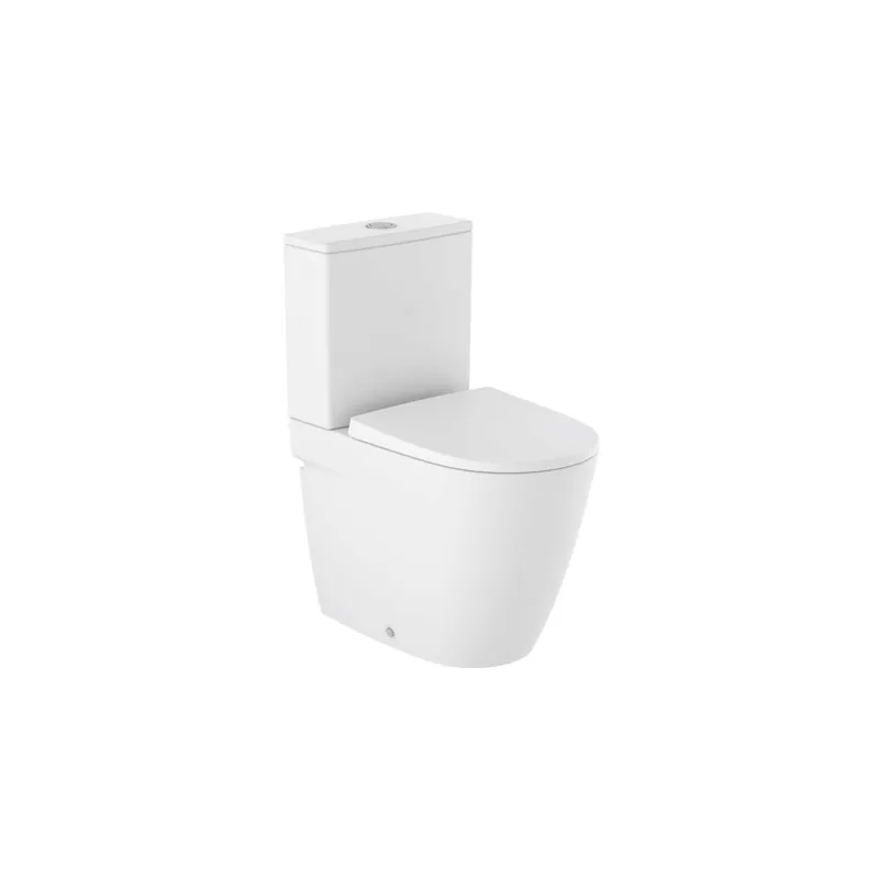 WC à poser compact sans bride sortie réversible ROCA Ona blanc mat avec abattant frein de chute