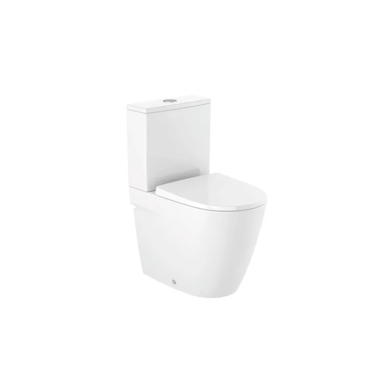 WC à poser compact sans bride sortie réversible ROCA Ona blanc brillant avec abattant frein de chute
