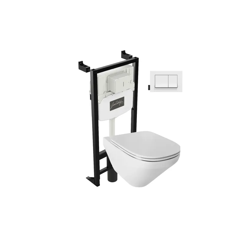 Pack cuvette WC suspendu sans bride JACOB DELAFON Moderne Life avec abattant frein de chute déclipsable + bâti support + plaque
