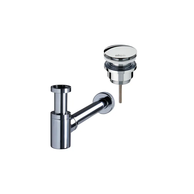 Bonde lavabo universelle vis centrale WIRQUIN Quick clac + Siphon lavabo WIRQUIN Linéis Mini
