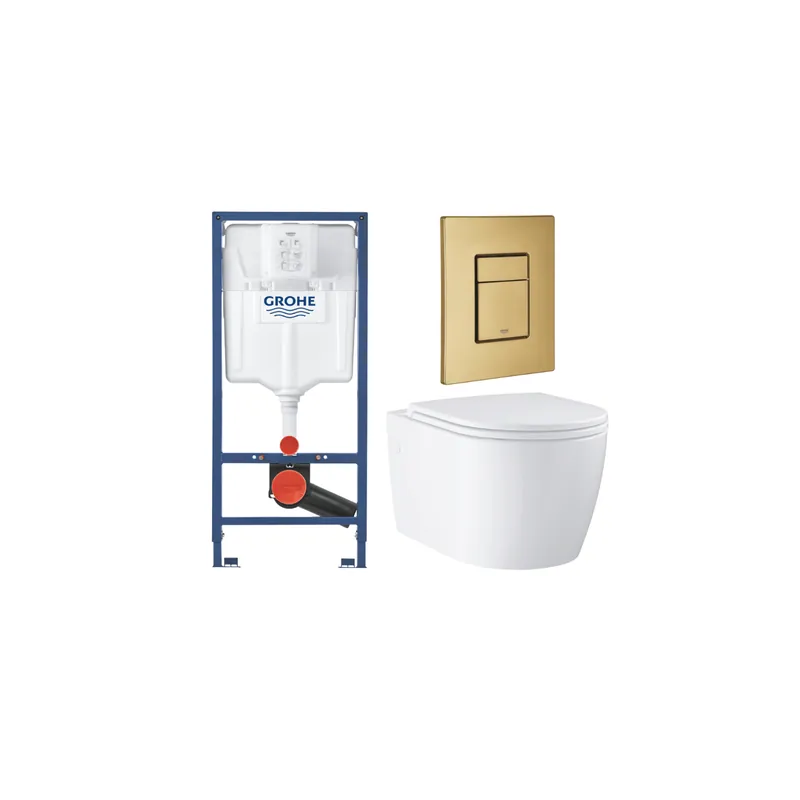 Pack bâti-support GROHE Rapid SL applique + WC suspendu sans bride caréné abattant Start + Plaque commande Cool Sunrise
