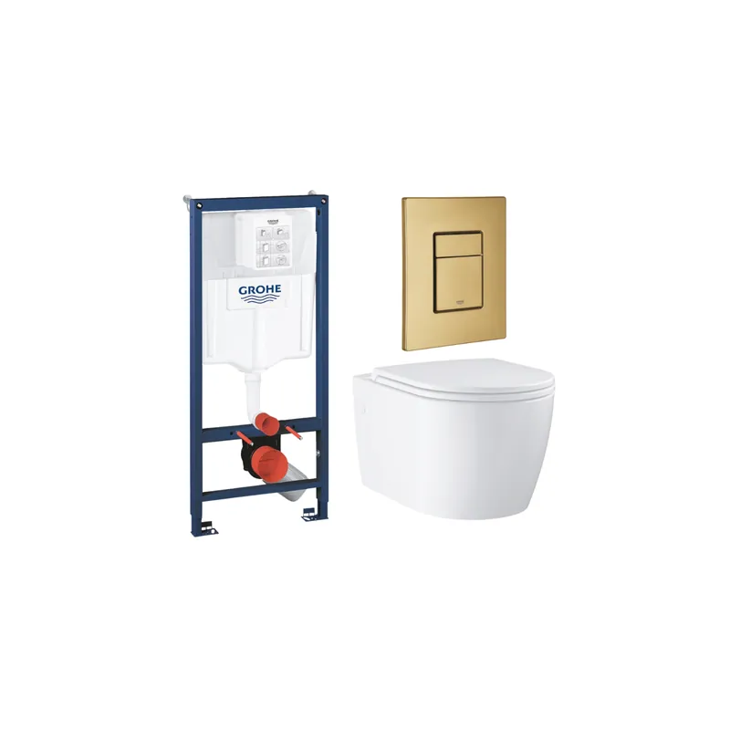 Pack bâti-support GROHE Rapid SL mur porteur + WC suspendu sans bride caréné abattant Start + Plaque commande Cool Sunrise