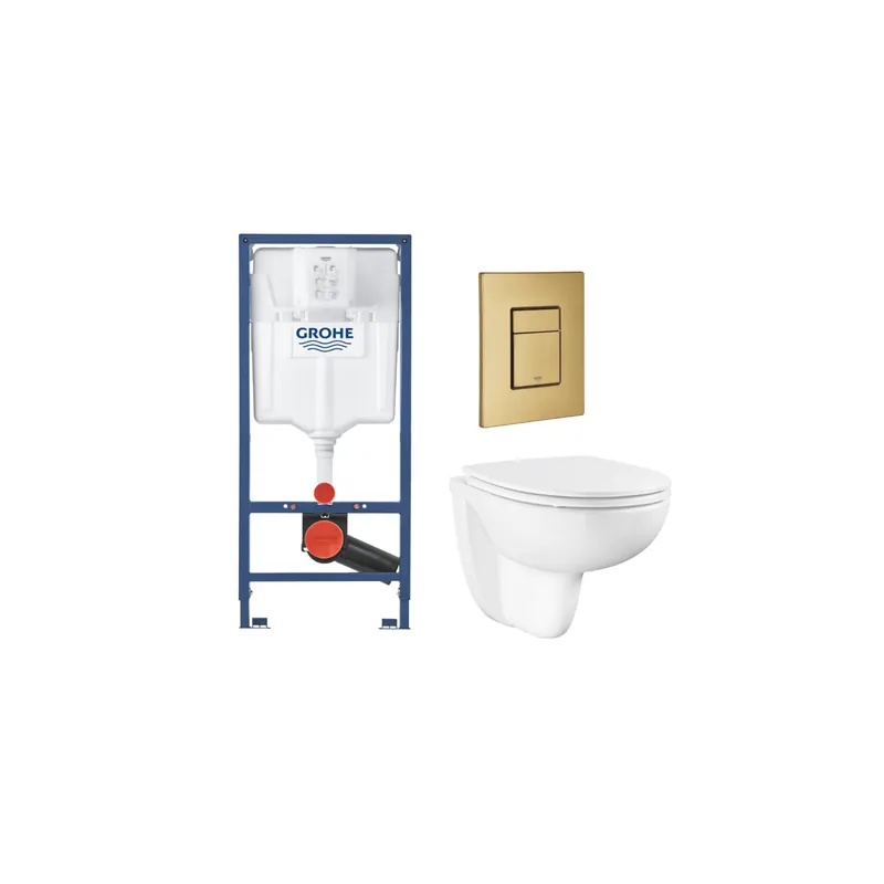Pack bâti-support GROHE Rapid SL applique + WC suspendu sans bride abattant Bau Ceramic + Plaque commande Cool Sunrise