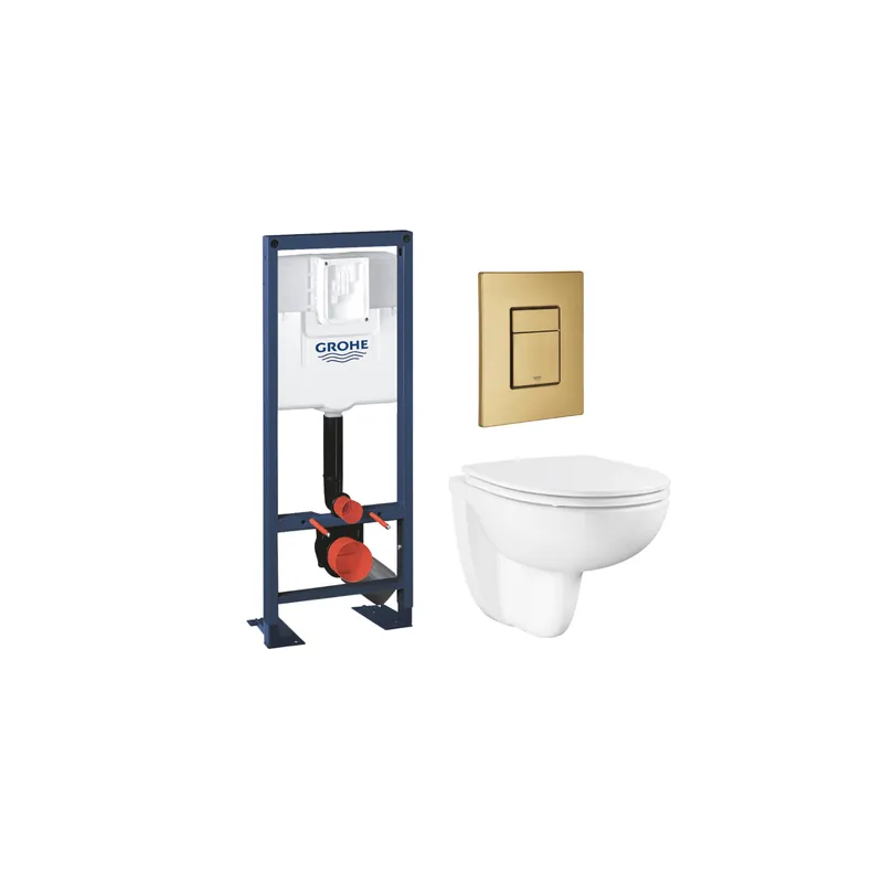 Pack bâti-support GROHE Rapid SL largeur réduite + WC suspendu sans bride abattant Bau Ceramic + Plaque commande Cool Sunrise