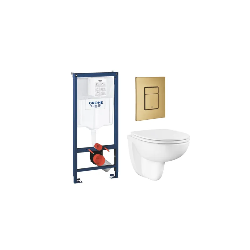Pack bâti-support GROHE Rapid SL mur porteur + WC suspendu sans bride abattant Bau Ceramic + Plaque commande Cool Sunrise