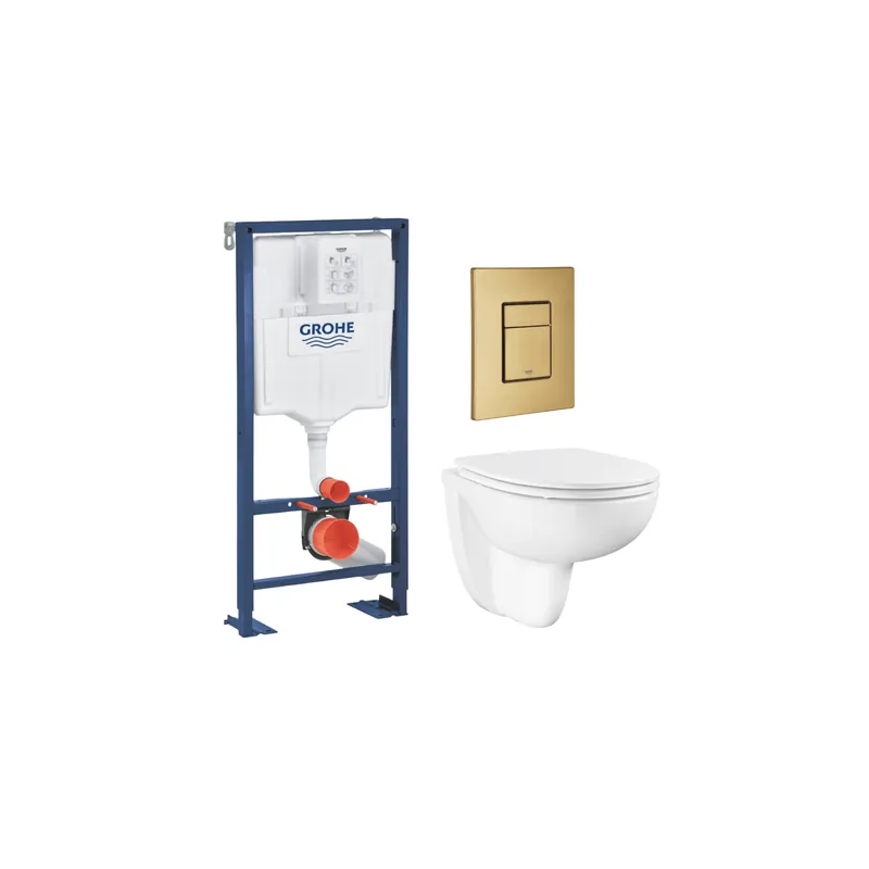 Pack bâti-support GROHE Solido autoportant + WC suspendu sans bride abattant Bau Ceramic + Plaque commande Cool Sunrise