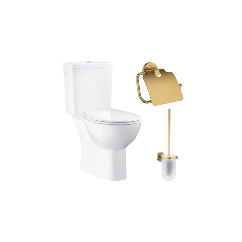 Pack WC à poser sans bride GROHE Quickfix abattant frein de chute + Dérouleur papier mural + Porte-balai Cool Sunrise