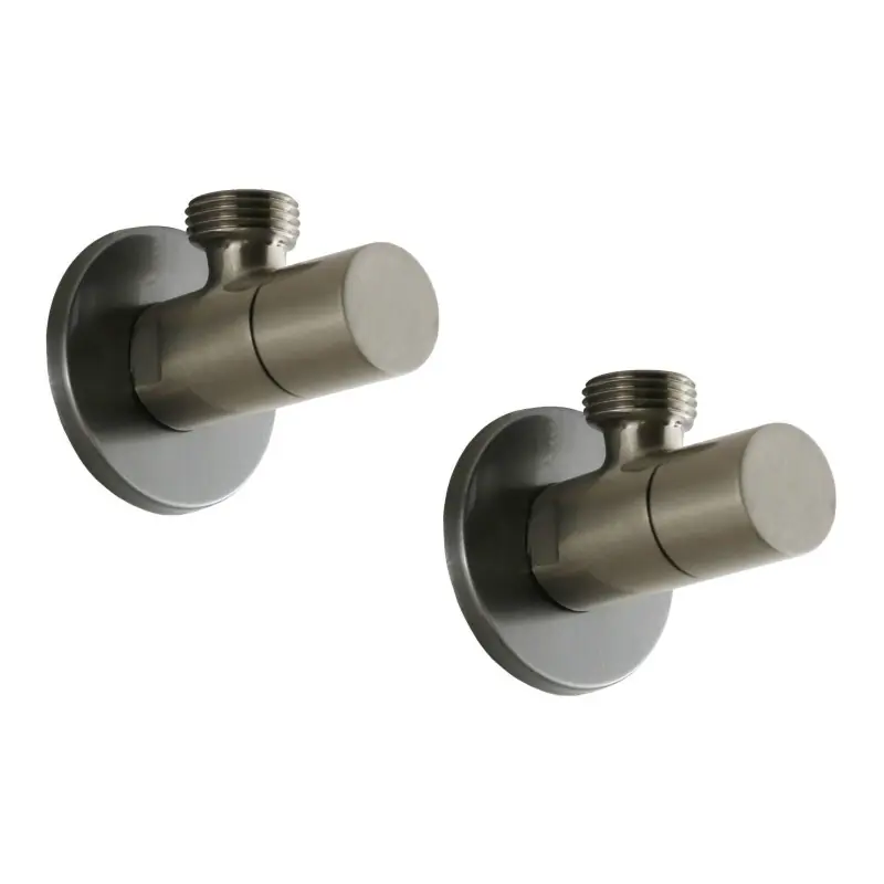 Paire de robinets nickel brossé pour le raccordement de mitigeurs modèle rond Sphera