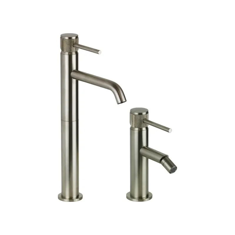 Mitigeur lavabo et bidet haut en finition acier brossé avec poignée de luxe Gattoni Beta KITBETA2NS