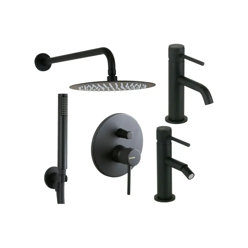 Mitigeur pour lavabo, bidet et kit de douche en finition noir mat avec poignée de luxe Gattoni Beta KITBETA4NO