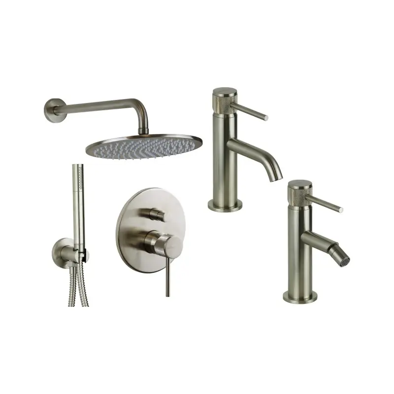 Mitigeur lavabo, bidet et douche en finition acier brossé avec poignée de luxe Gattoni Beta KITBETA4NS