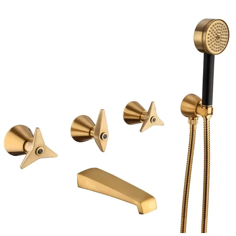 Mitigeur à batterie à encastrer pour baignoire avec set de douche en finition laiton brossé Mamoli Gio Ponti 2519FR14002G