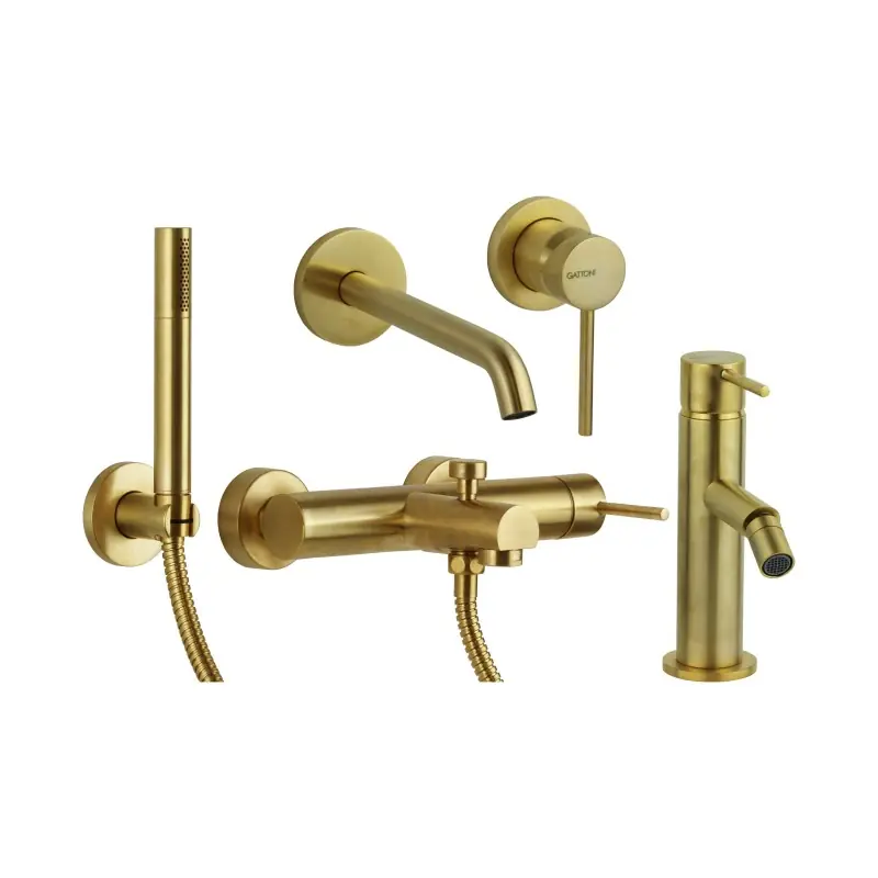 Mitigeur lavabo mural, mitigeur bidet et kit baignoire couleur or brossé Gattoni Easy KITEASYSG9
