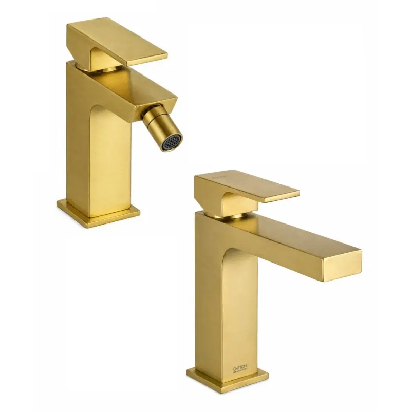 Mitigeur lavabo et bidet en couleur or brossé Gattoni SQUARE KITSQUARESG1