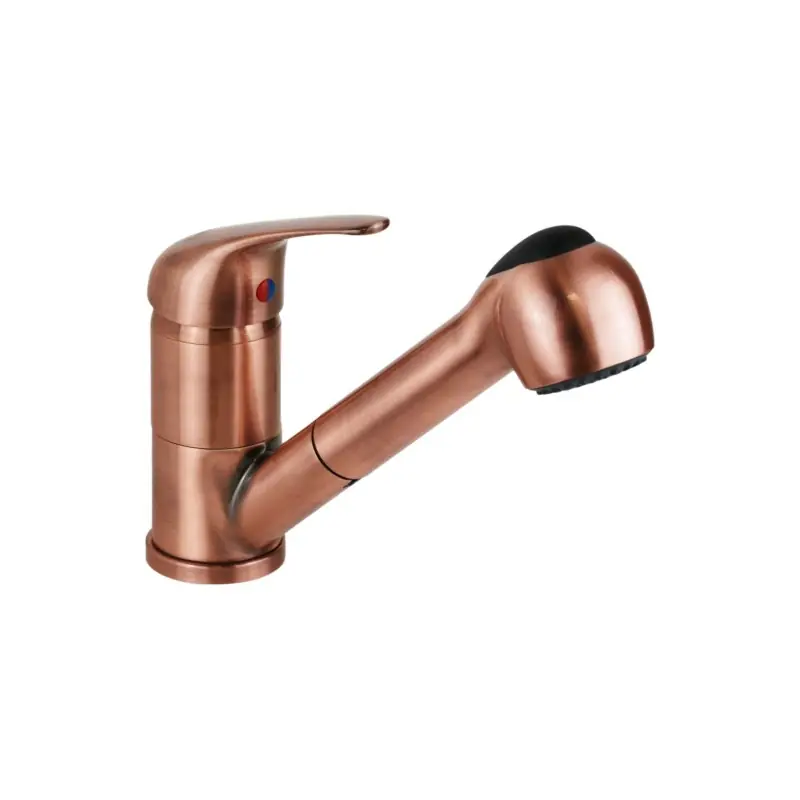 Mitigeur d‘évier de cuisine traditionnel avec douchette extractible couleur cuivre ICROLLA TECNOMIX 7070VR