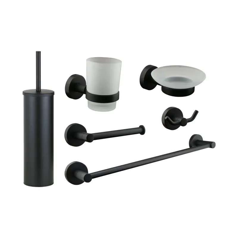 Ensemble d‘accessoires de salle de bain modèle rond en finition noir mat Icrolla Venezia KITVENEZIA1NO