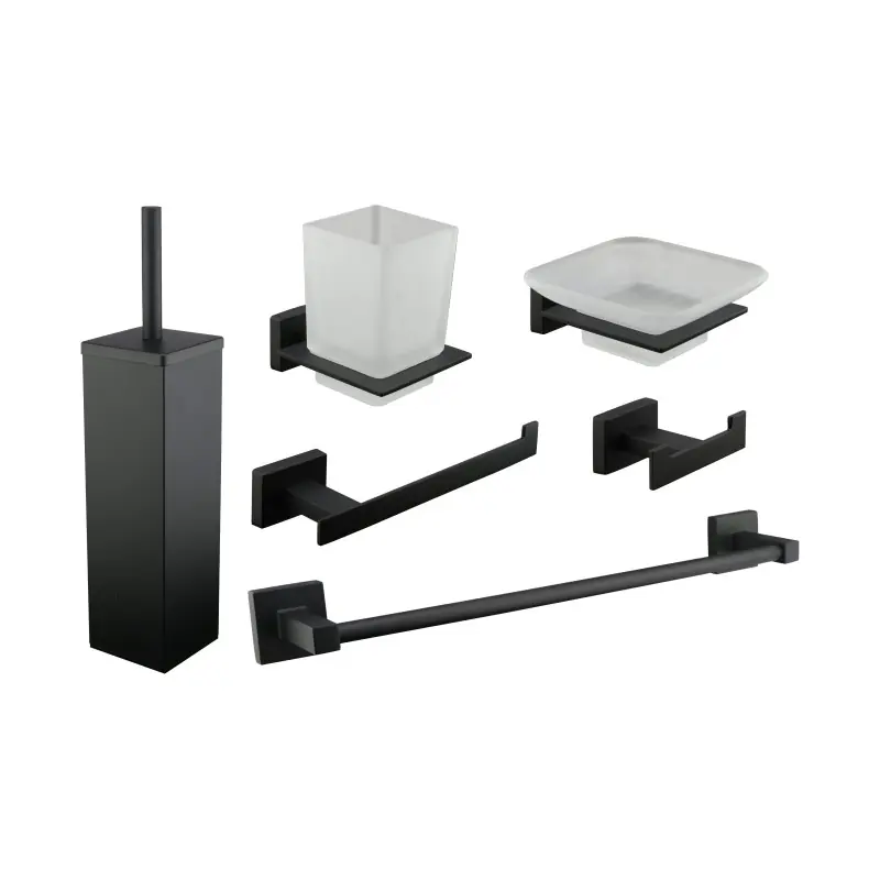Ensemble d‘accessoires de salle de bain, modèle carré, finition noir mat Icrolla Zurigo KITZURIGO1NO