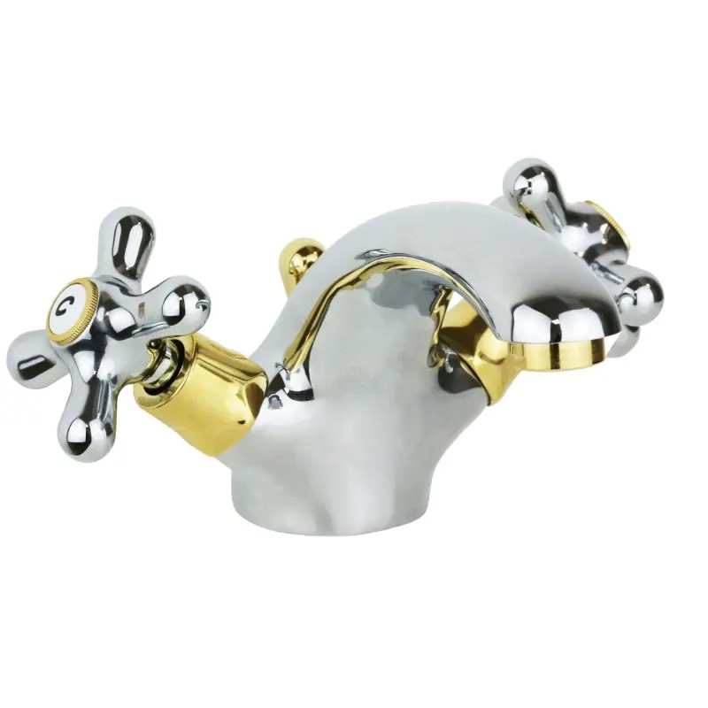 Robinet Lavabo Double Levier Bec 114 mm Couleur Or Chrome Paffoni Iris IRV075CO