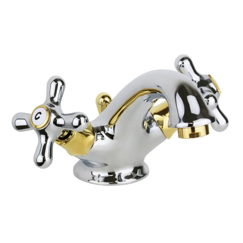 Élégant robinet à double levier pour lavabo de salle de bain de couleur chrome-or Paffoni Iris IRV065CO