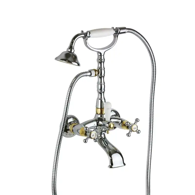 Mitigeur bain extérieur chrome doré avec set de douche et inverseur Paffoni Belinda FBLV023CO