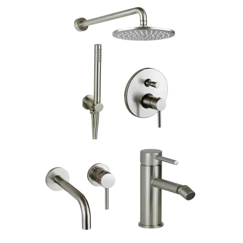Mitigeur de salle de bain complet en couleur acier brossé Pollini Jessy KITJES3NS