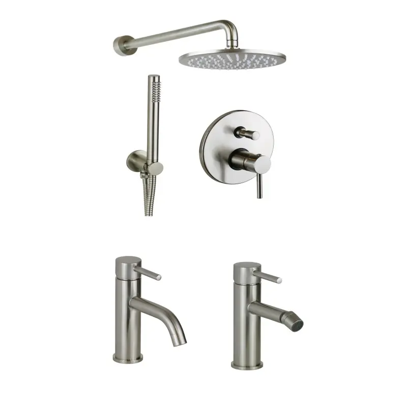 Ensemble de salle de bain complet en kit de douche couleur acier brossé et mitigeurs Pollini Jessy KITJES2NS