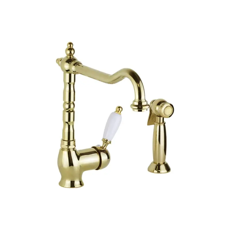 Mélangeur d‘évier de cuisine avec douche extérieure extractible couleur or Porta & Bini New Old 50478DO