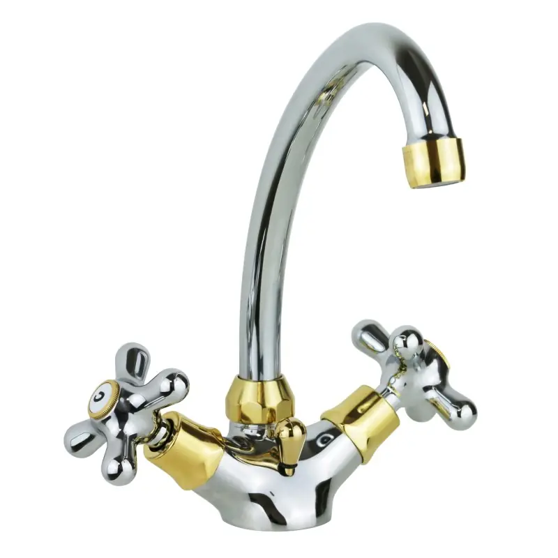 Robinet de lavabo à deux leviers couleur chrome-or bec pivotant Paffoni Iris IRV077CO