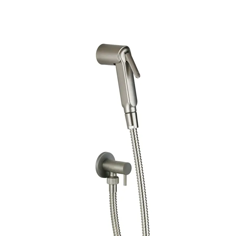 Kit de douche hygiénique en acier brossé avec robinet d‘arrêt Damast 18128