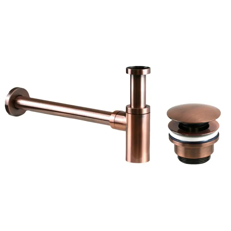 Ensemble siphon et bonde couleur cuivre brossé Pollini KITSCA1RA