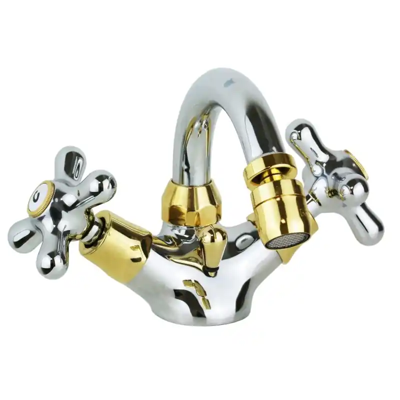 Robinet de bidet à 2 poignées avec bec pivotant en chrome - couleur or Paffoni Iris IRV137CO