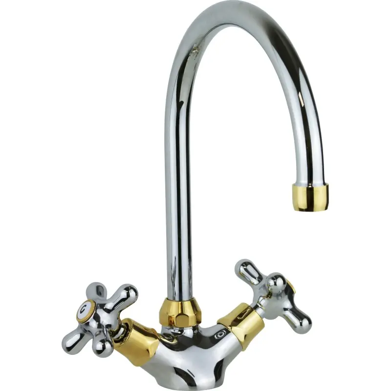 Robinet d‘évier de cuisine à double levier de couleur chrome-or Paffoni Iris IRV180CO