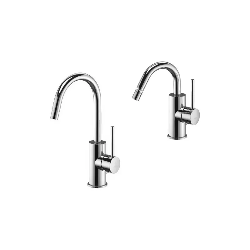 Ensemble mitigeur lavabo et bidet avec bec pivotant incurvé de couleur chrome Paffoni Light KITLIG3CR