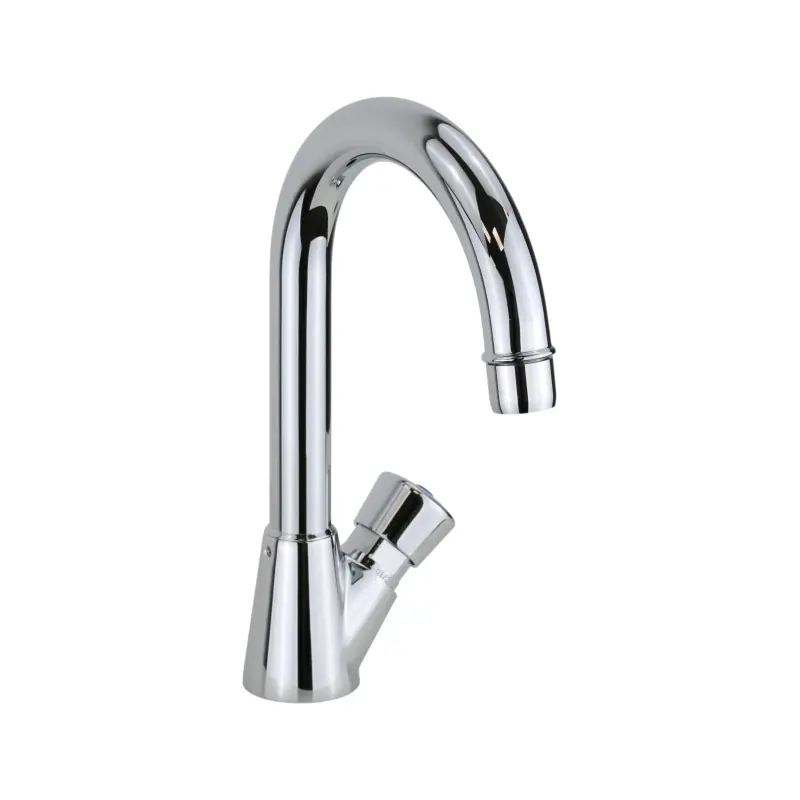 Robinet temporisé simple eau avec bec haut orientable en laiton chromé MCM 909101