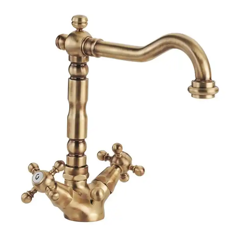 Robinet de lavabo à double levier avec bec réglable de couleur bronze Porta&Bini Old Fashion 62510BR