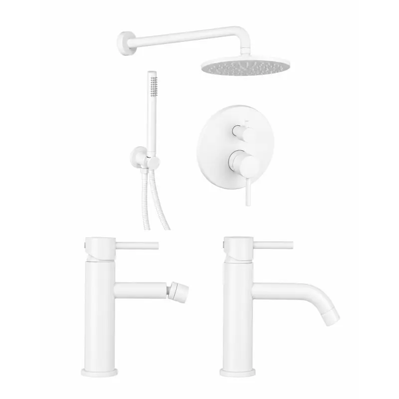 Ensemble de salle de bain complet en kit de douche couleur Blanc mat et mitigeurs Pollini Jessy KITJES2BO
