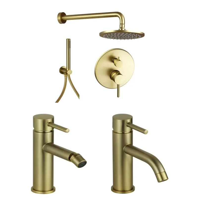 Ensemble de salle de bain complet en kit de douche couleur or brossé et mitigeurs Pollini Jessy KITJES2OS