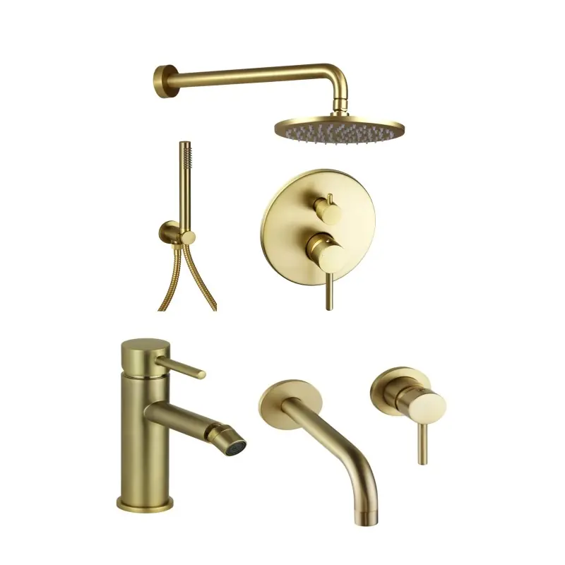 Ensemble complet de mitigeurs de salle de bain de couleur or brossé Pollini Jessy KITJES3OS