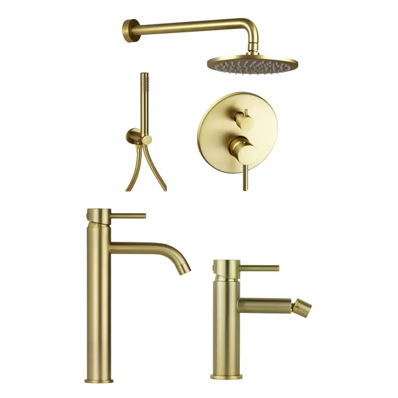 Ensemble de salle de bain complet avec mitigeur de bidet haut et ensemble de douche en or brossé Pollini Jessy KITJES4OS