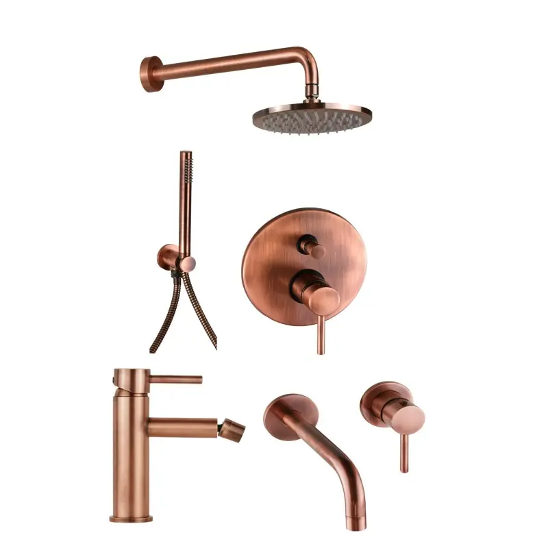 Ensemble complet de mitigeurs de salle de bain couleur cuivre Pollini Jessy KITJES3RA