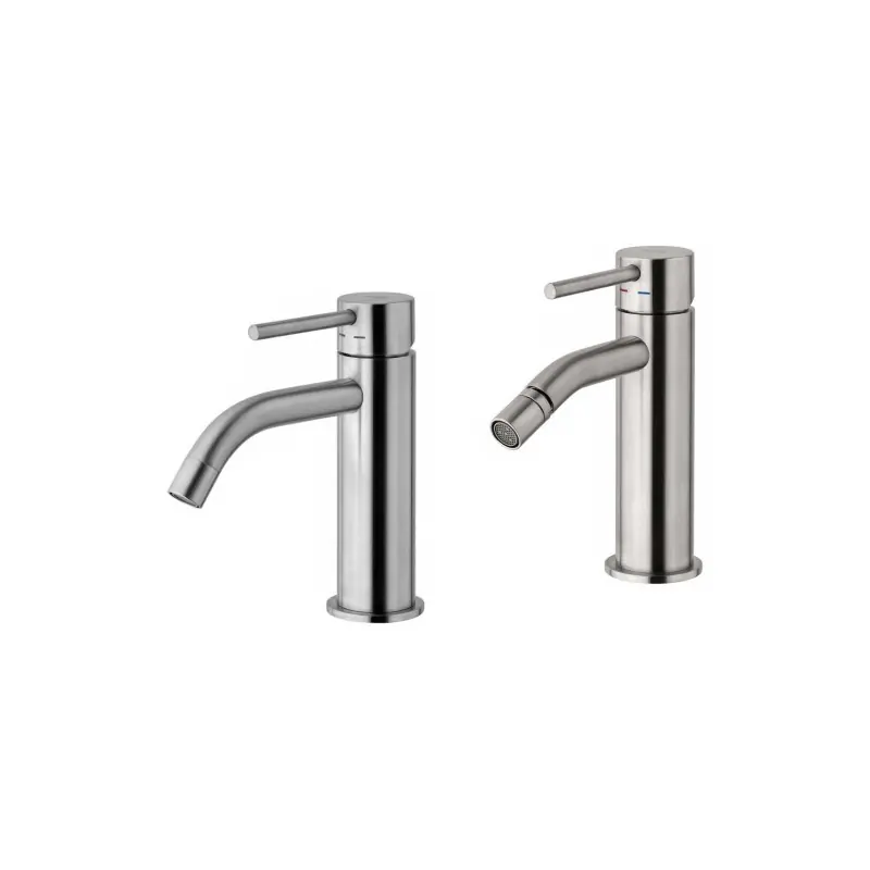 Ensemble mitigeur lavabo et bidet sans vidage, coloris aspect acier Paffoni Light KITLIG1ST
