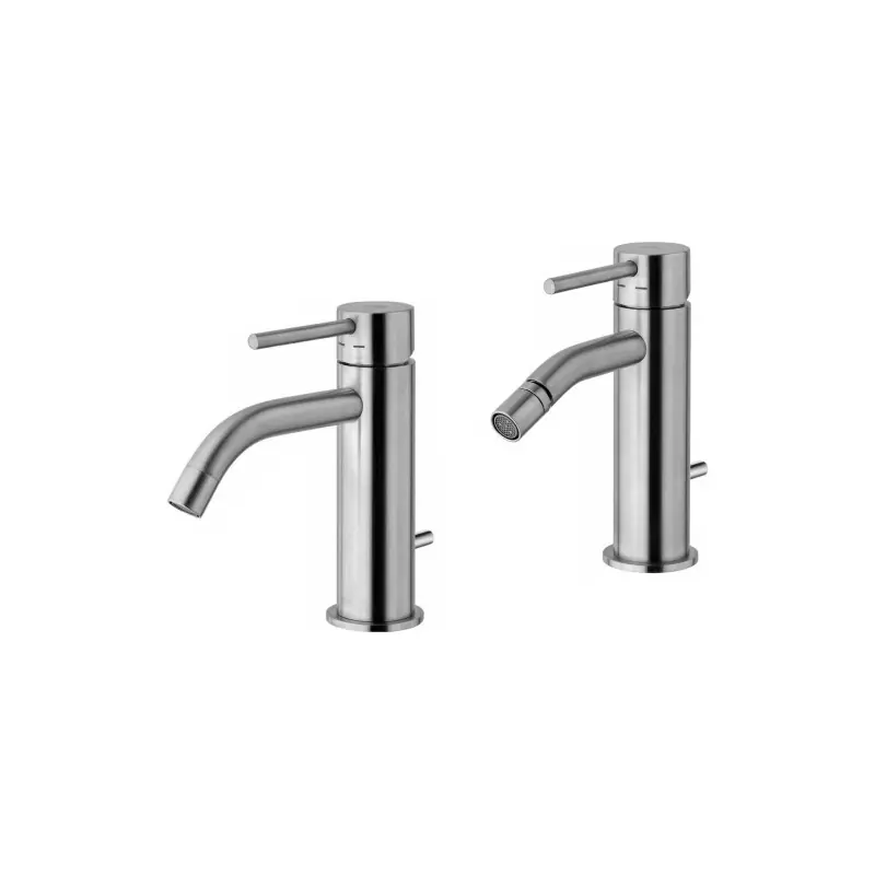 Ensemble mitigeur lavabo et bidet avec vidage aspect acier Paffoni Light KITLIG2ST
