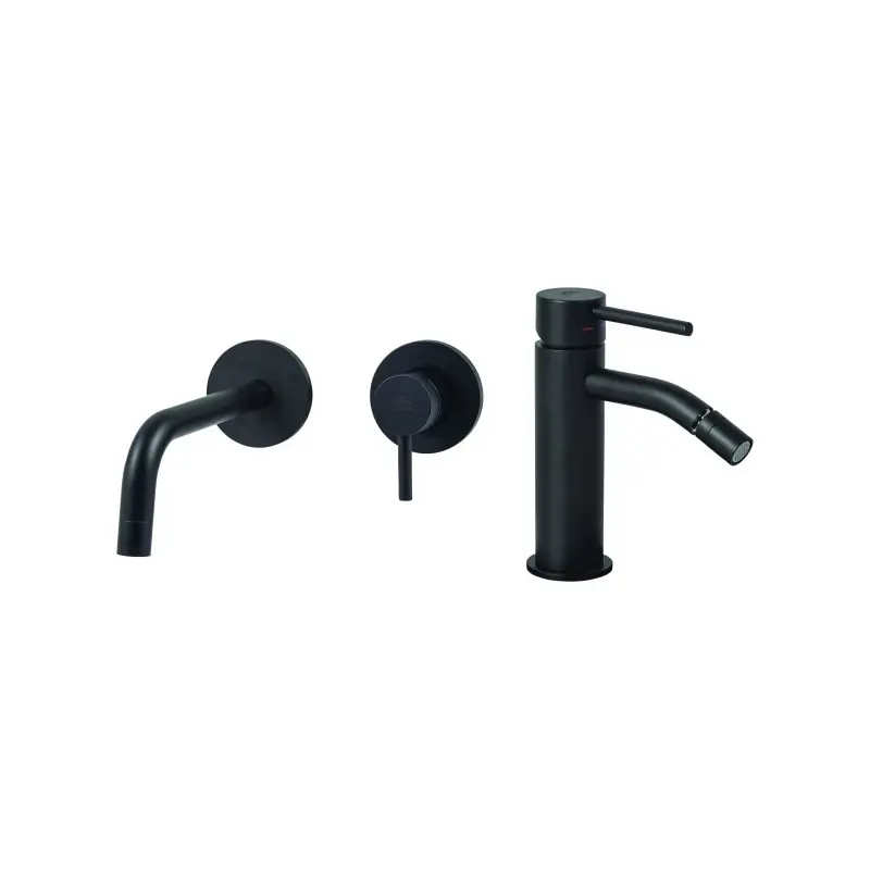 Ensemble mitigeur lavabo et bidet mural sans tirette de couleur noir mat Paffoni Light KITLIG5NO