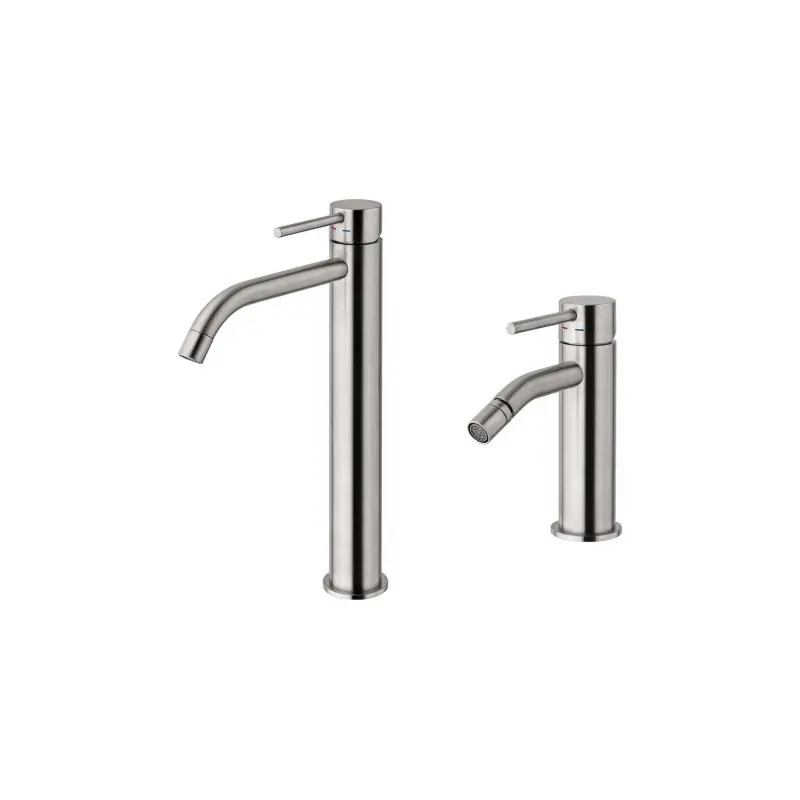 Ensemble mitigeur lavabo haut et bidet sans vidage, couleur aspect acier Paffoni Light KITLIG4ST