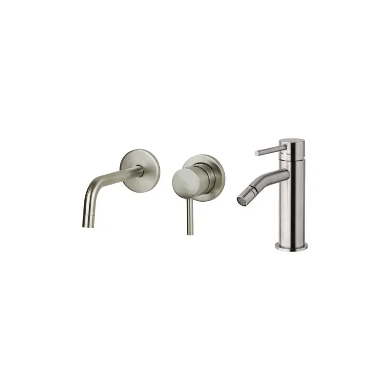 Ensemble mitigeur lavabo et bidet mural sans vidage, coloris aspect acier Paffoni Light KITLIG5ST