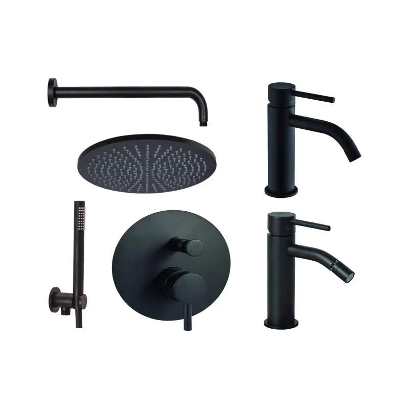 Ensemble mitigeur lavabo, bidet et kit de douche noir mat Paffoni Light KITLIG6NO